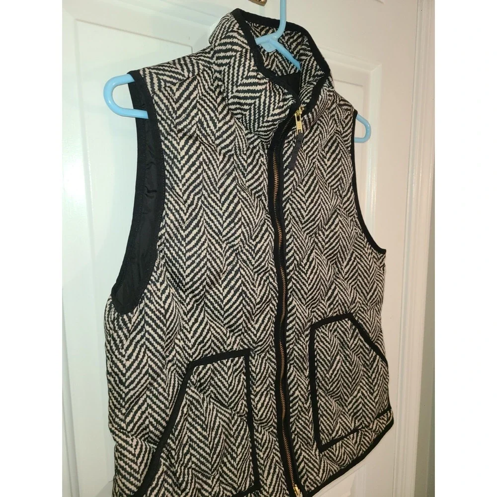 J CREW EXCURSION HERRINGBONE PUFFER QUILTED VEST‎ HERRINGBONE BLACK Med